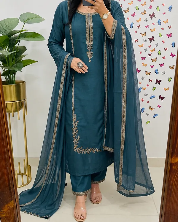 Teal_Embroidered_Straight_Salwar_Suit_Set_For_Women
