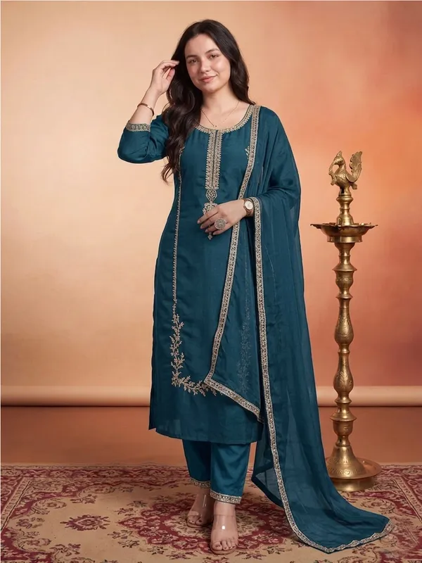 Teal_Embroidered_Straight_Salwar_Suit_Set_For_Women