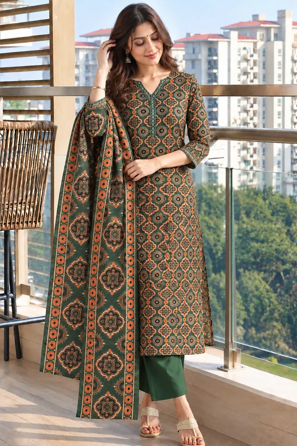 Green_Printed_Straight_Kurta_Set_For_Women