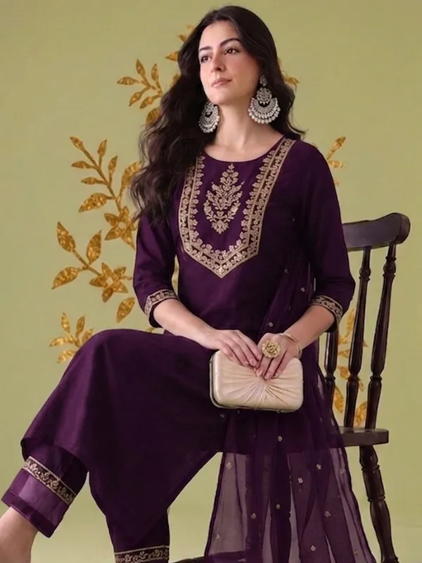 Purple_Embroidered_Straight_Kurta_Pant_Set_For_Women