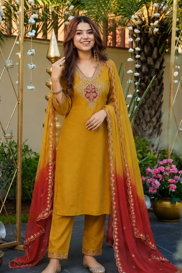Mustard_Embroidered_Straight_Kurta_Set_For_Women