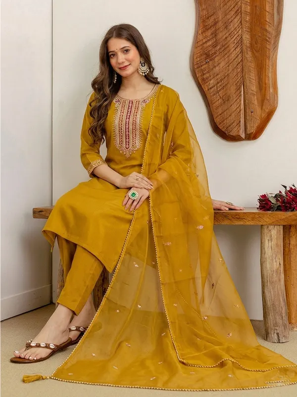 Mustard_Embroidered_Straight_Kurta_Set_For_Women