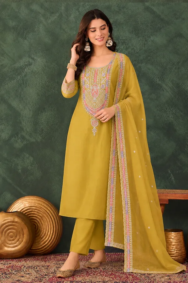 Mustard_Embroidered_Straight_Kurta_Set_For_Women