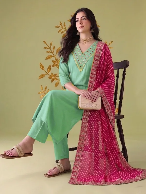 Green_Embroidered_Straight_Kurta_Set_For_Women