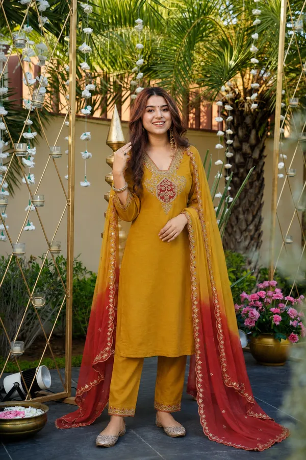 Mustard_Embroidered_Straight_Kurta_Set_For_Women