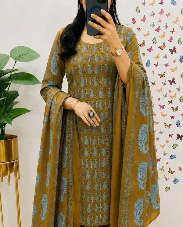 Mustard_Printed_Straight_Kurta_Set_For_Women