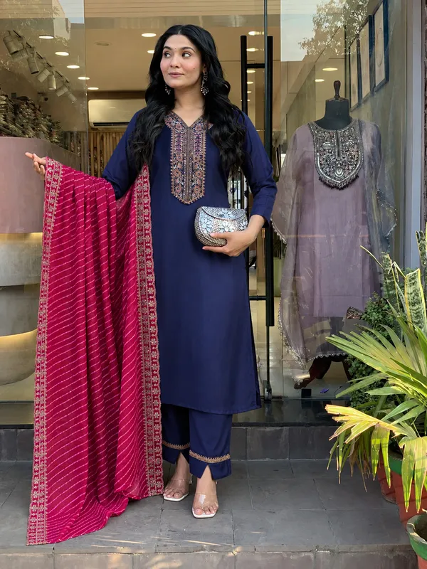 Navy_Embroidered_Straight_Kurta_Pant_Set_With_Dupatta_For_Women