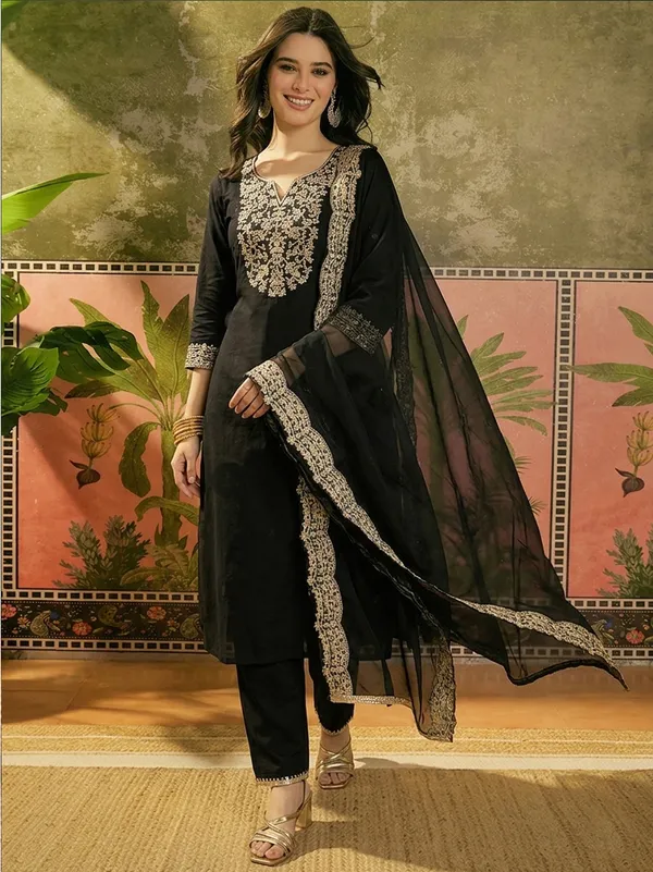 Black_Embroidered_Straight_Kurta_Set_For_Women
