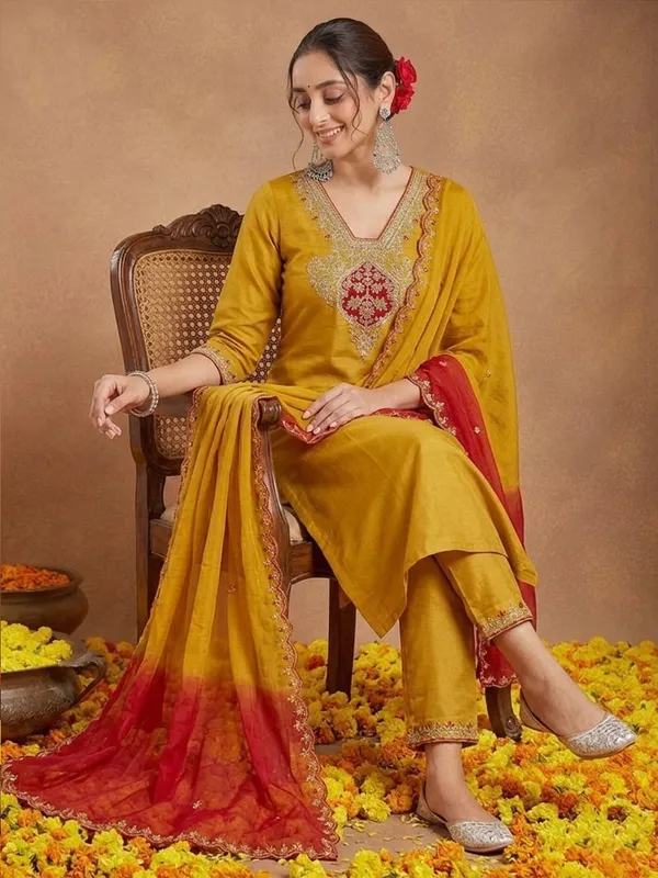 Mustard_Embroidered_Straight_Kurta_Set_For_Women
