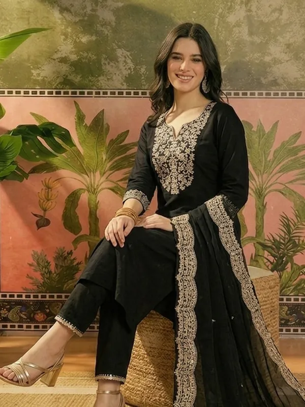 Black_Embroidered_Straight_Kurta_Set_For_Women
