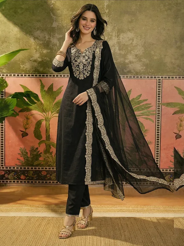 Black_Embroidered_Straight_Kurta_Set_For_Women