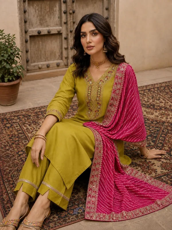 Mustard_Embroidered_Straight_Kurta_Set_For_Women
