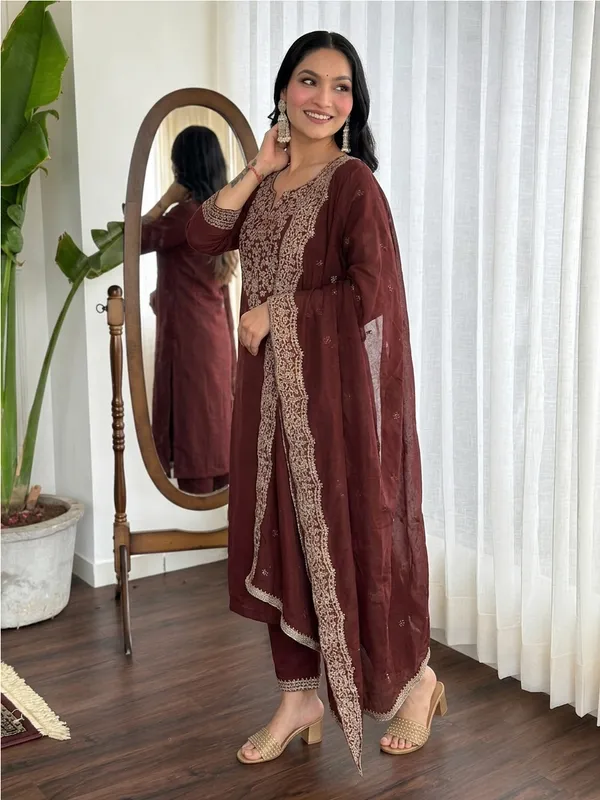 Maroon_Embroidered_Straight_Kurta_Set_For_Women