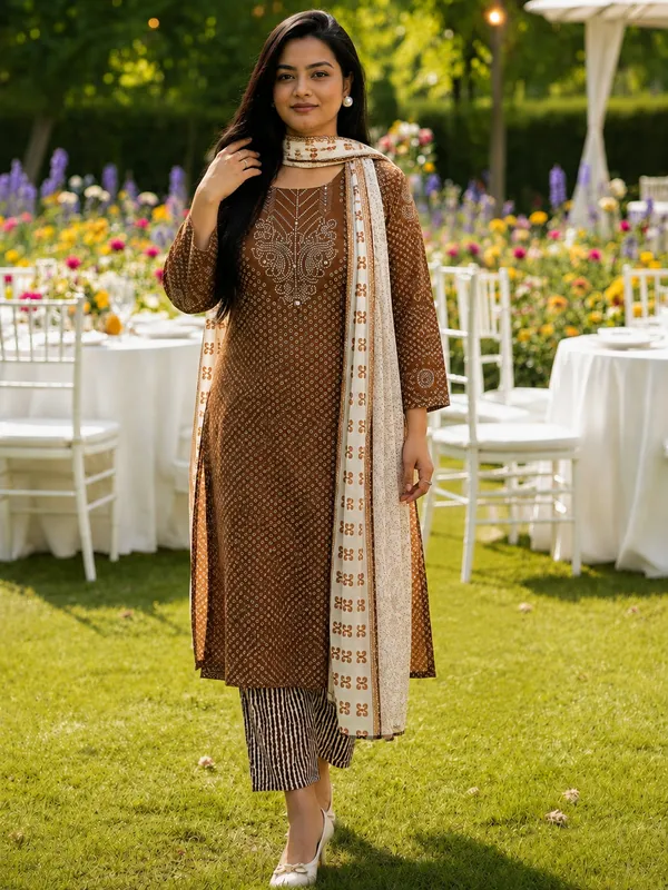 Brown_Printed_Straight_Kurta_Set_With_Dupatta_For_Women