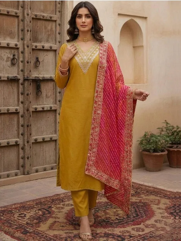 Mustard_Embroidered_Straight_Kurta_Palazzo_Set_For_Women