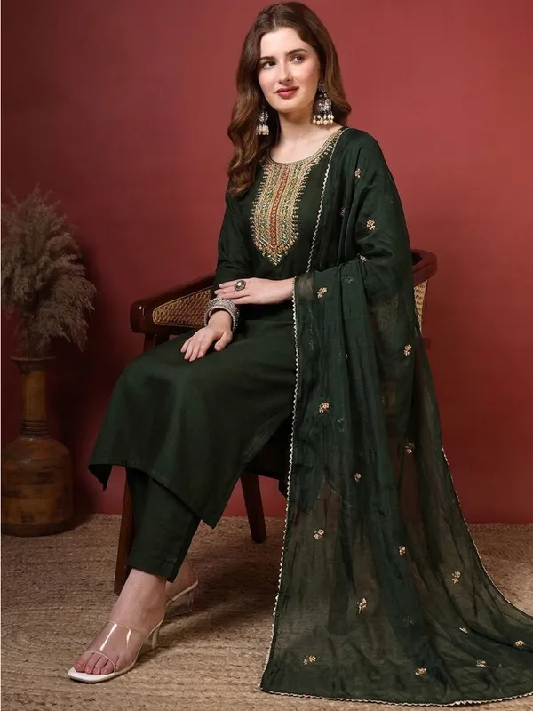 Green_Embroidered_Straight_Kurta_Set_For_Women