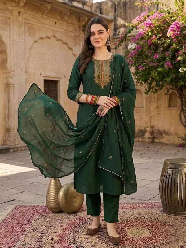 Green_Embroidered_Straight_Kurta_Set_For_Women
