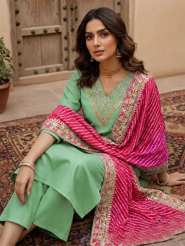 Green_Embroidered_Straight_Kurta_Set_For_Women