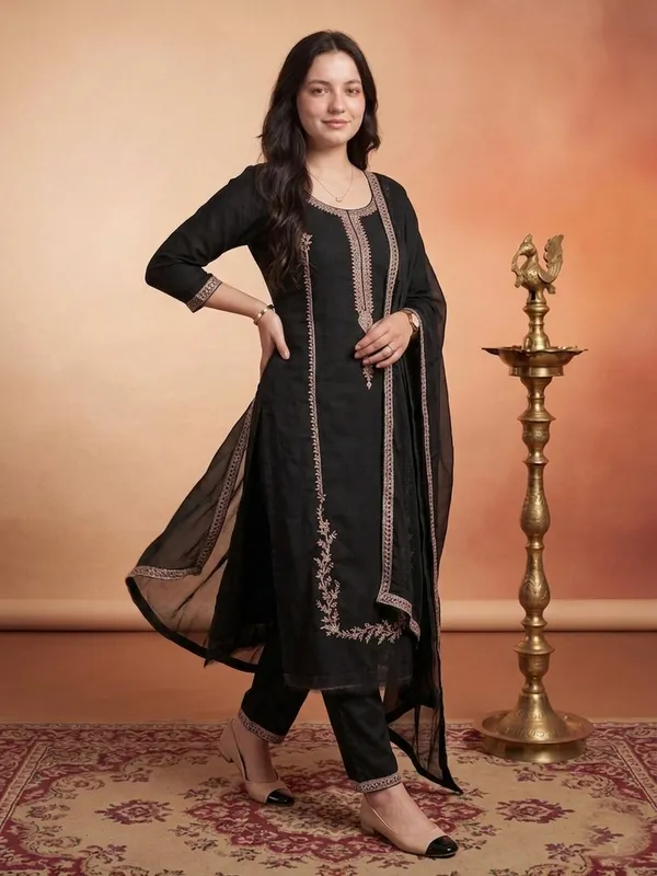Black_Embroidered_Straight_Kurta_Set_With_Dupatta_For_Women