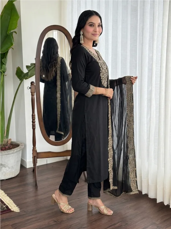 Black_Embroidered_Straight_Kurta_Set_For_Women