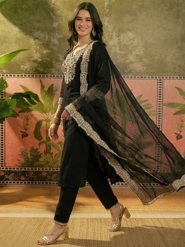 Black_Embroidered_Straight_Kurta_Set_For_Women