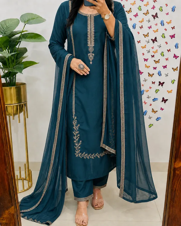 Teal_Embroidered_Straight_Salwar_Suit_Set_For_Women