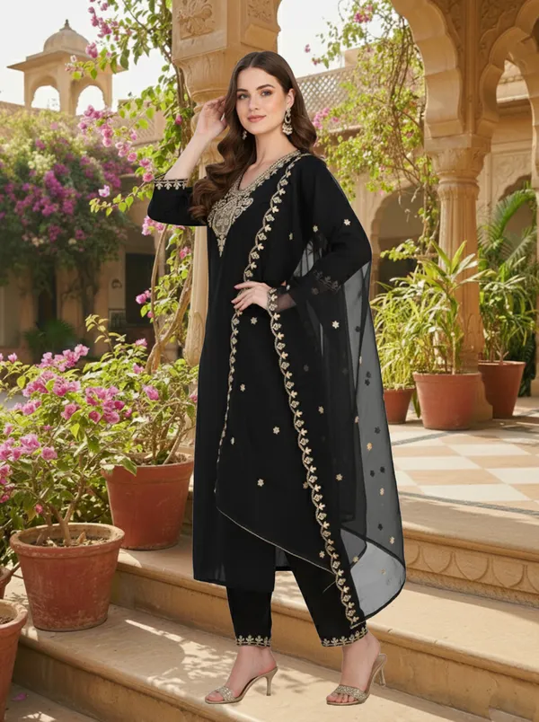 Black_Embroidered_Straight_Kurta_Set_For_Women