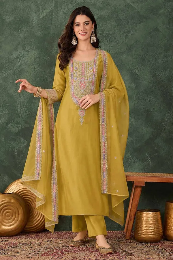 Mustard_Embroidered_Straight_Kurta_Set_For_Women