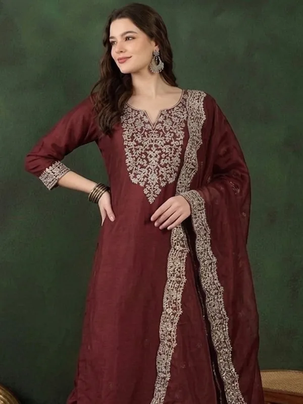 Maroon_Embroidered_Straight_Kurta_Set_For_Women