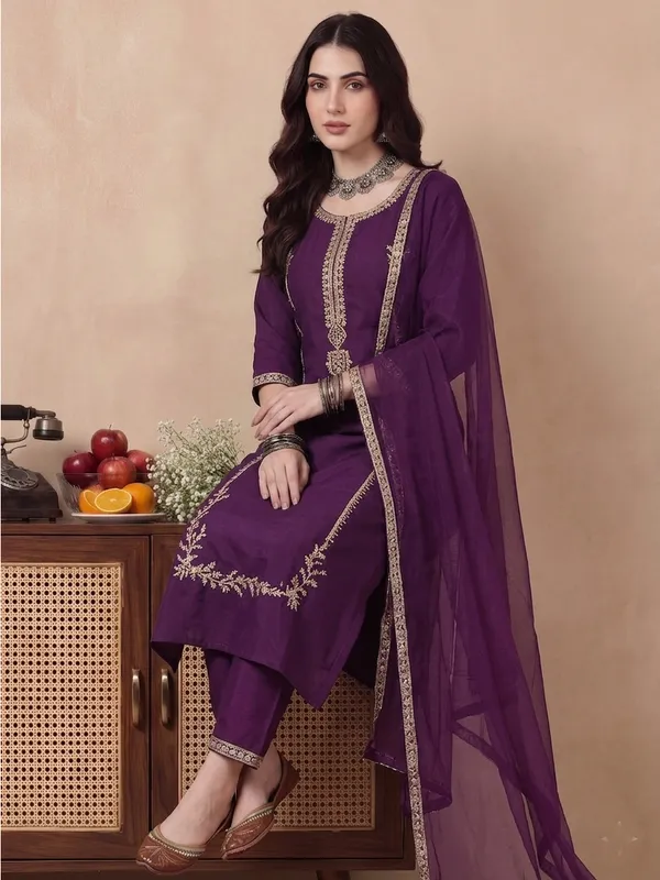 Purple_Embroidered_Straight_Suit_Set_For_Women