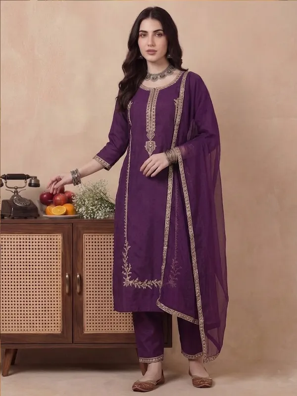 Purple_Embroidered_Straight_Suit_Set_For_Women