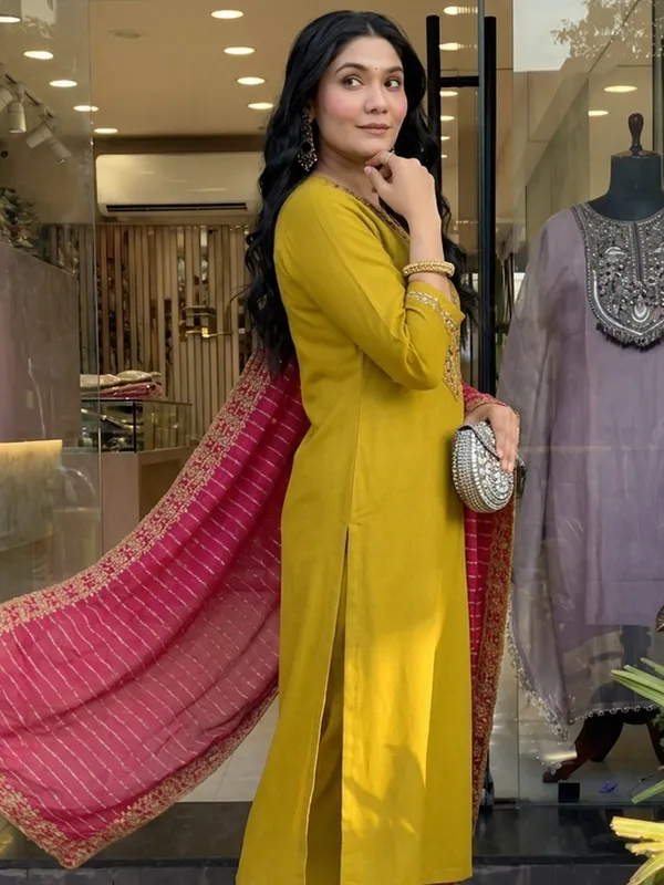 Mustard_Embroidered_Straight_Kurta_Set_For_Women