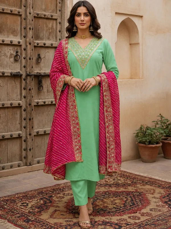 Green_Embroidered_Straight_Kurta_Set_For_Women