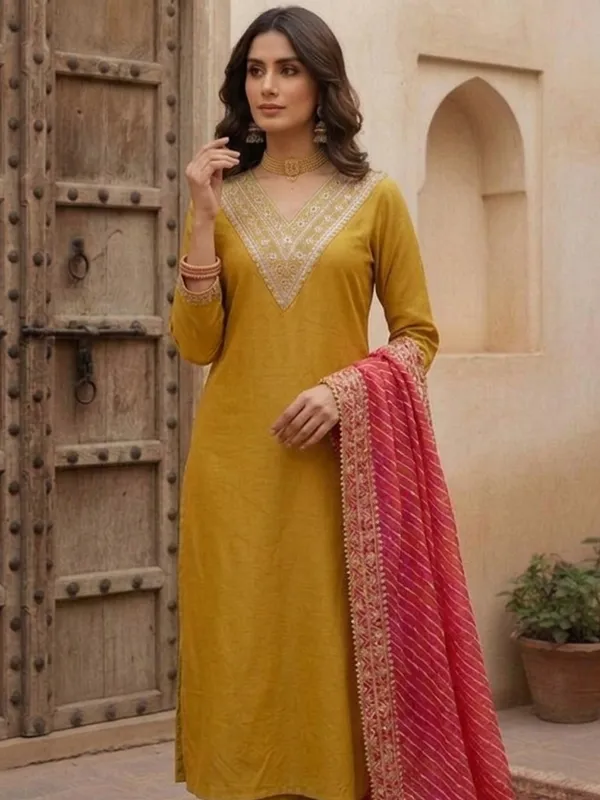 Mustard_Embroidered_Straight_Kurta_Palazzo_Set_For_Women