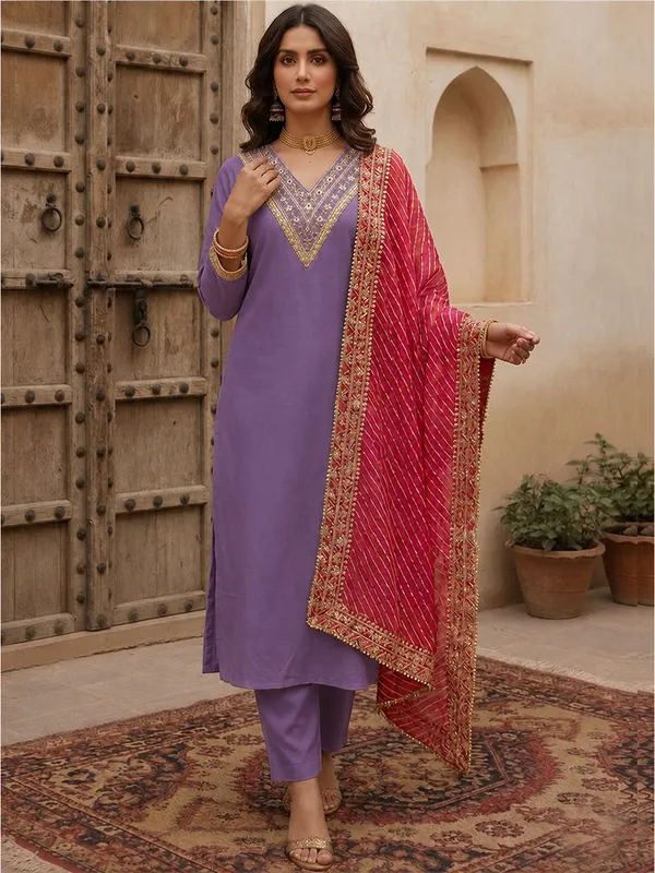 Purple_Embroidered_Straight_Kurta_Set_For_Women