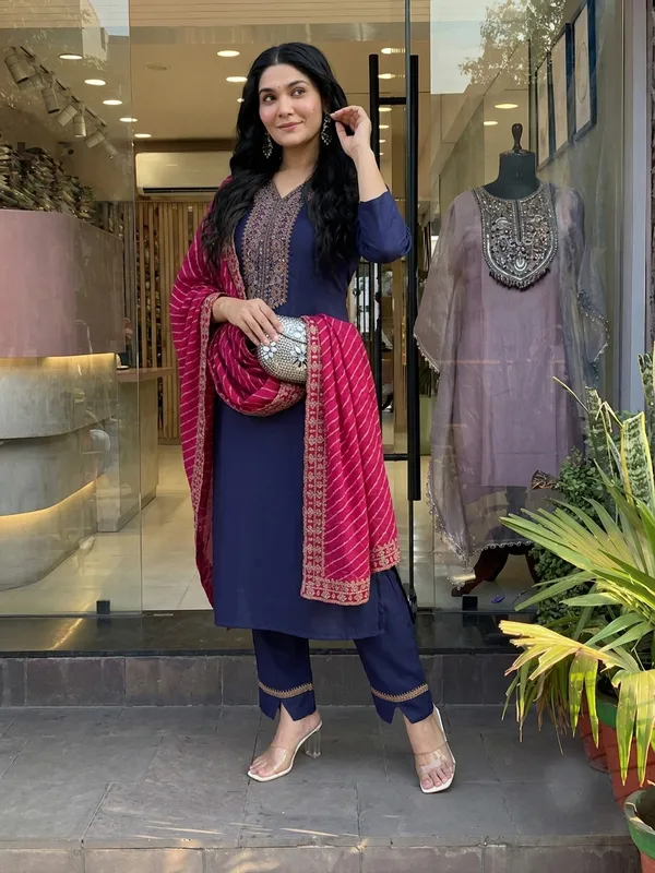 Navy_Embroidered_Straight_Kurta_Pant_Set_With_Dupatta_For_Women
