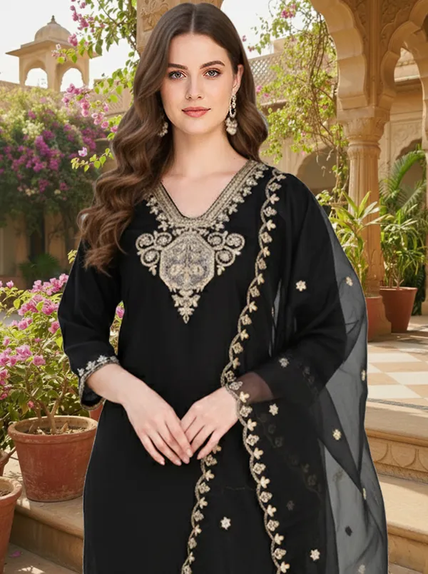Black_Embroidered_Straight_Kurta_Set_For_Women