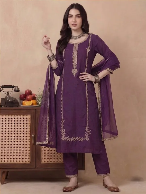 Purple_Embroidered_Straight_Suit_Set_For_Women