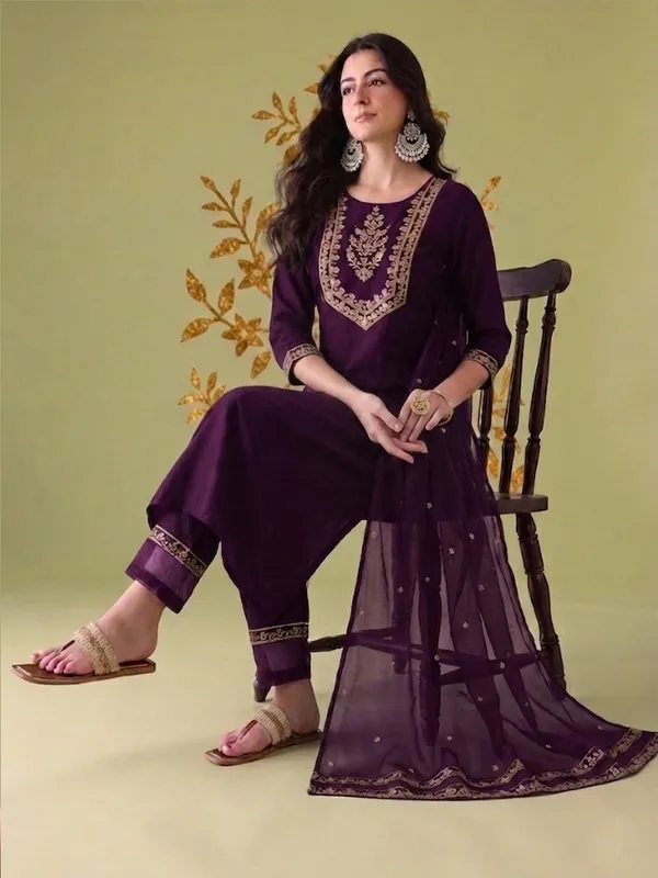 Purple_Embroidered_Straight_Kurta_Pant_Set_For_Women