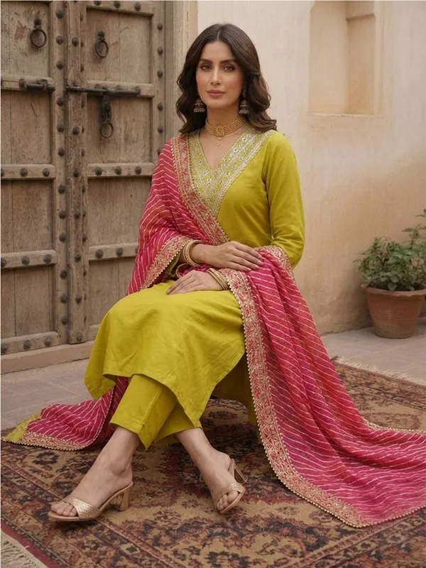 Green_Embroidered_Straight_Kurta_Set_For_Women