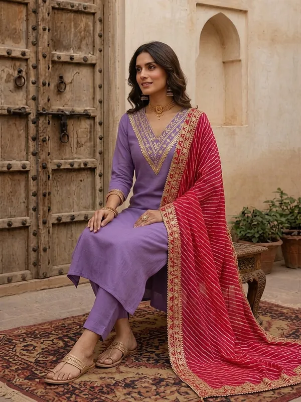 Purple_Embroidered_Straight_Kurta_Set_For_Women