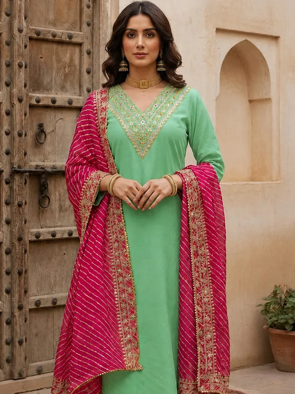 Green_Embroidered_Straight_Kurta_Set_For_Women