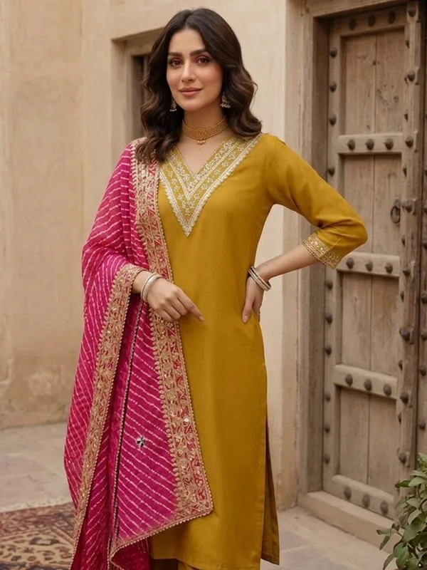 Mustard_Embroidered_Straight_Kurta_Palazzo_Set_For_Women