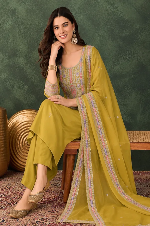 Mustard_Embroidered_Straight_Kurta_Set_For_Women