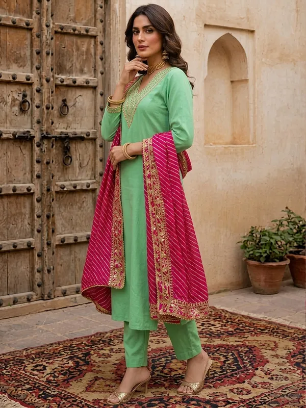 Green_Embroidered_Straight_Kurta_Set_For_Women