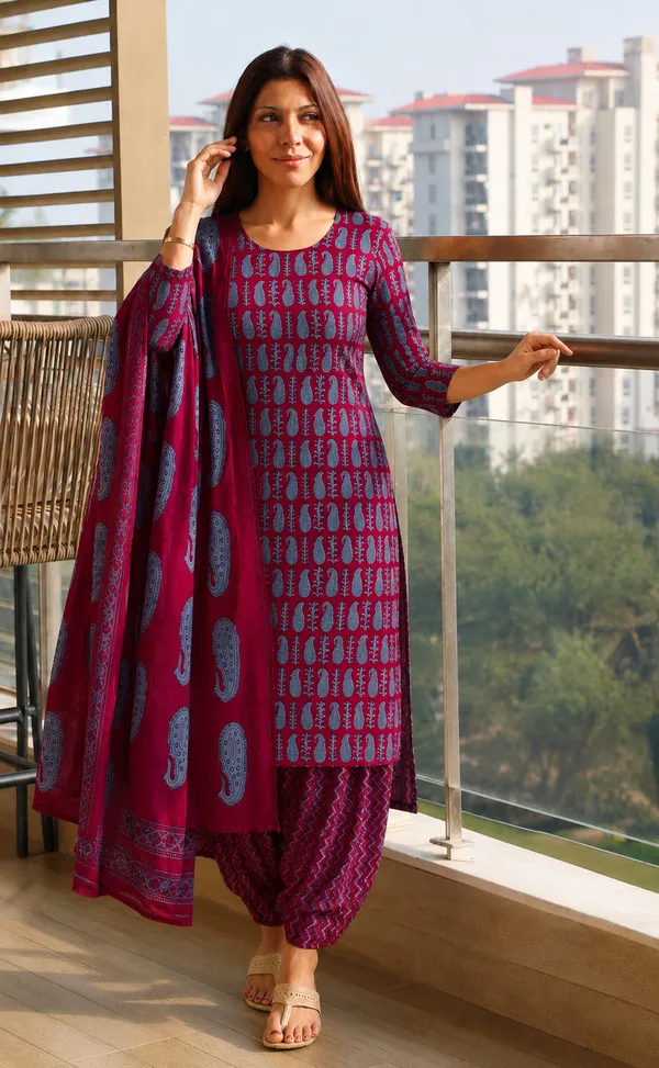 Maroon_Printed_Straight_Kurta_Set_For_Women
