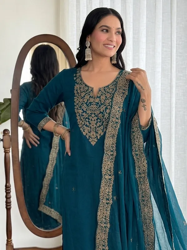 Teal_Embroidered_Straight_Salwar_Suit_Set_For_Women