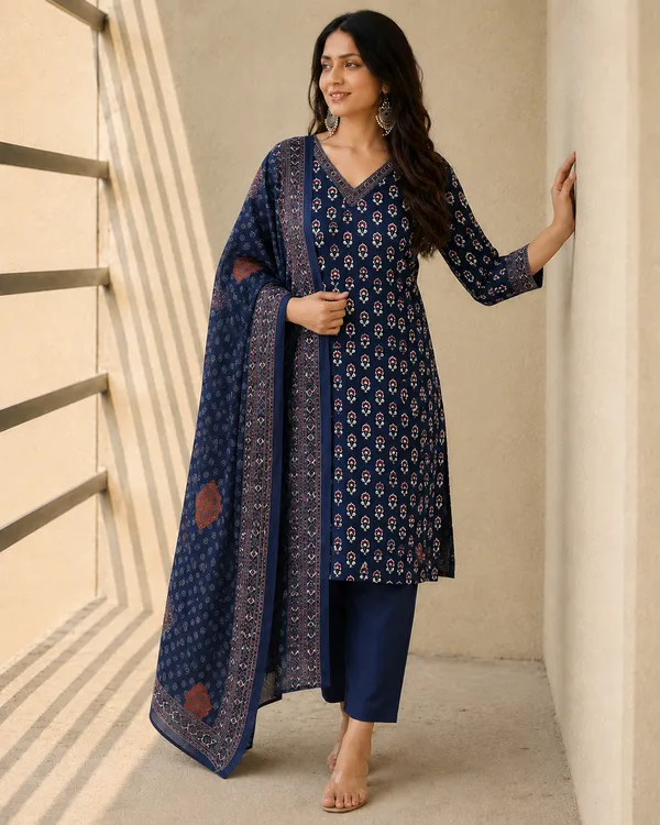 Navy_Printed_Straight_Kurta_Set_For_Women
