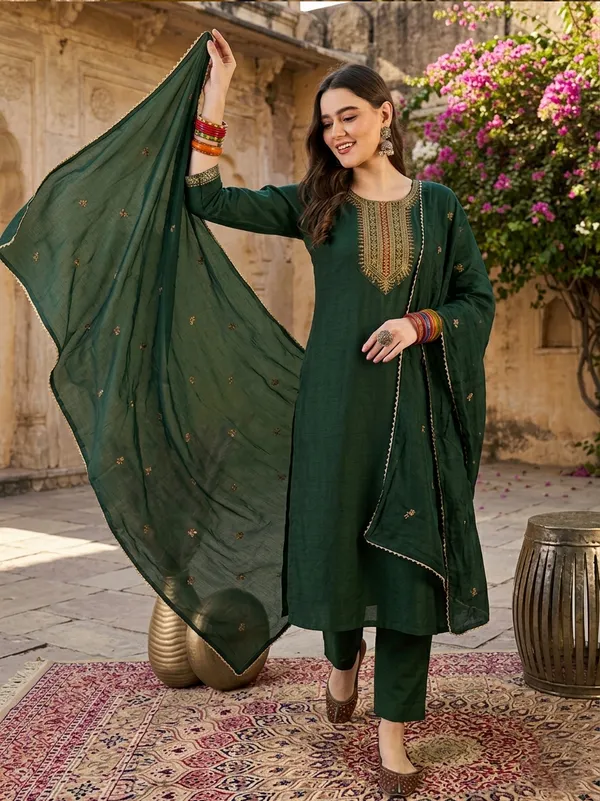 Green_Embroidered_Straight_Kurta_Set_For_Women