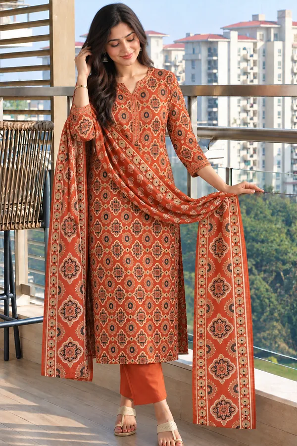 Orange_Printed_Straight_Kurta_Set_For_Women